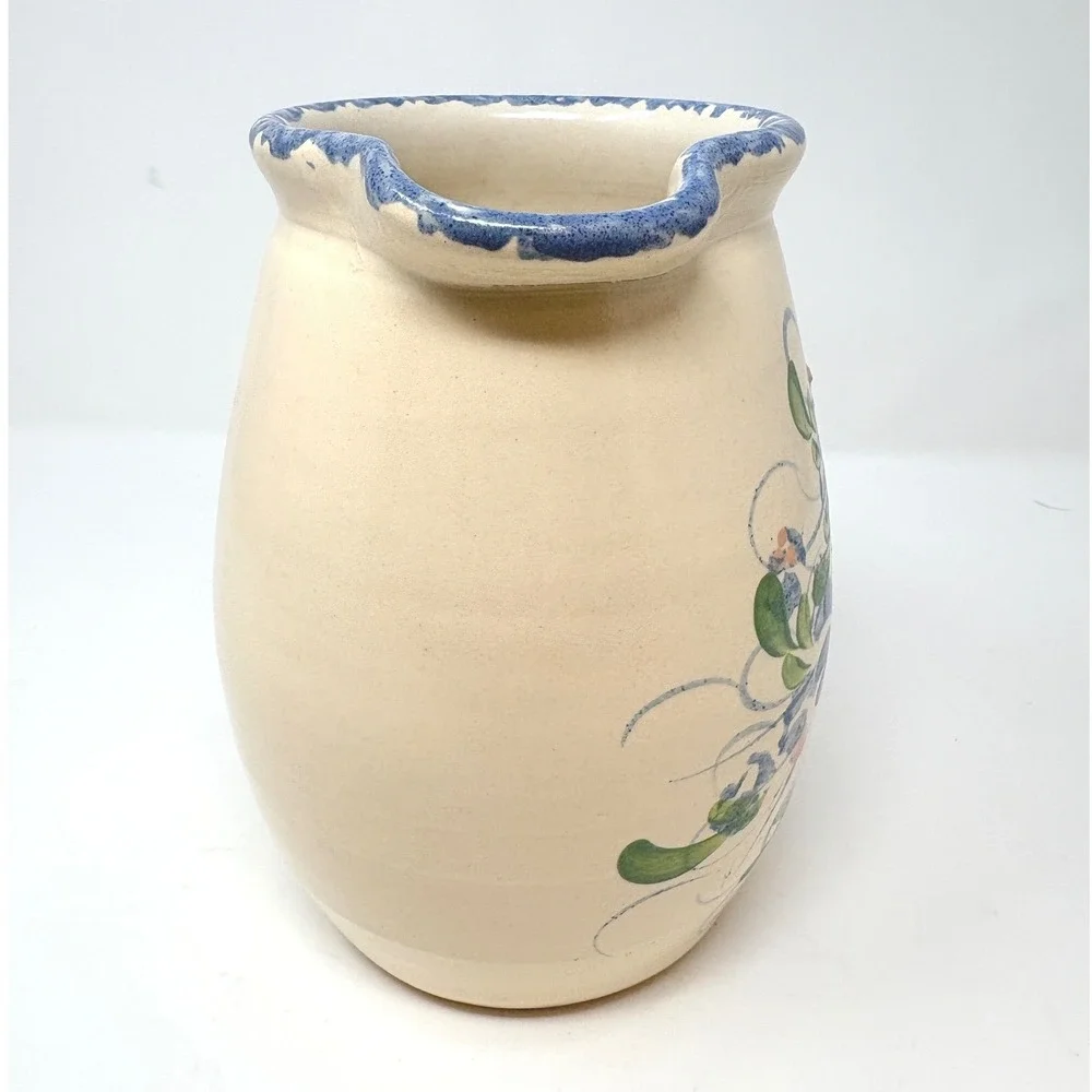 East Texas Pottery Blue Floral Hand Painted Ceramic Pitcher Marshall Texas 7.5in